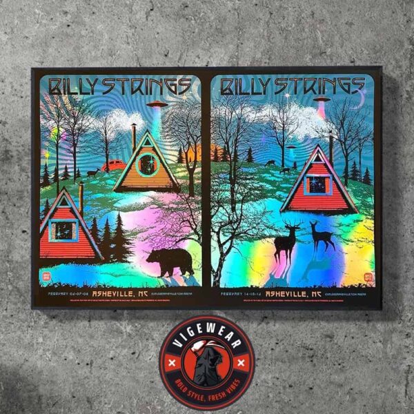 Billy Strings Combined Rainbow Edition Poster At Asheville NC On February 6-8 And 14-16 2025 Home Decor Poster Canvas