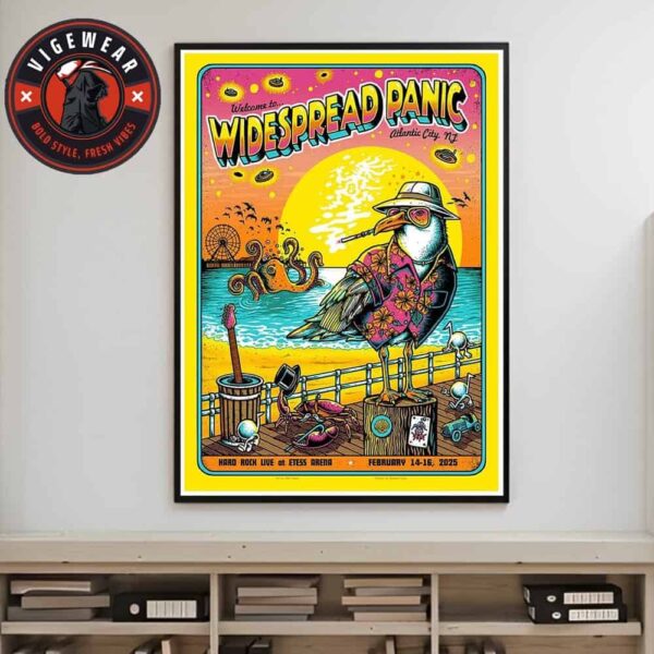 Widespread Panic Artwork Merch Poster By Matt Leunig Hark Rock Live At Etess Arena On February 14-16 2025 Home Decor Poster Canvas